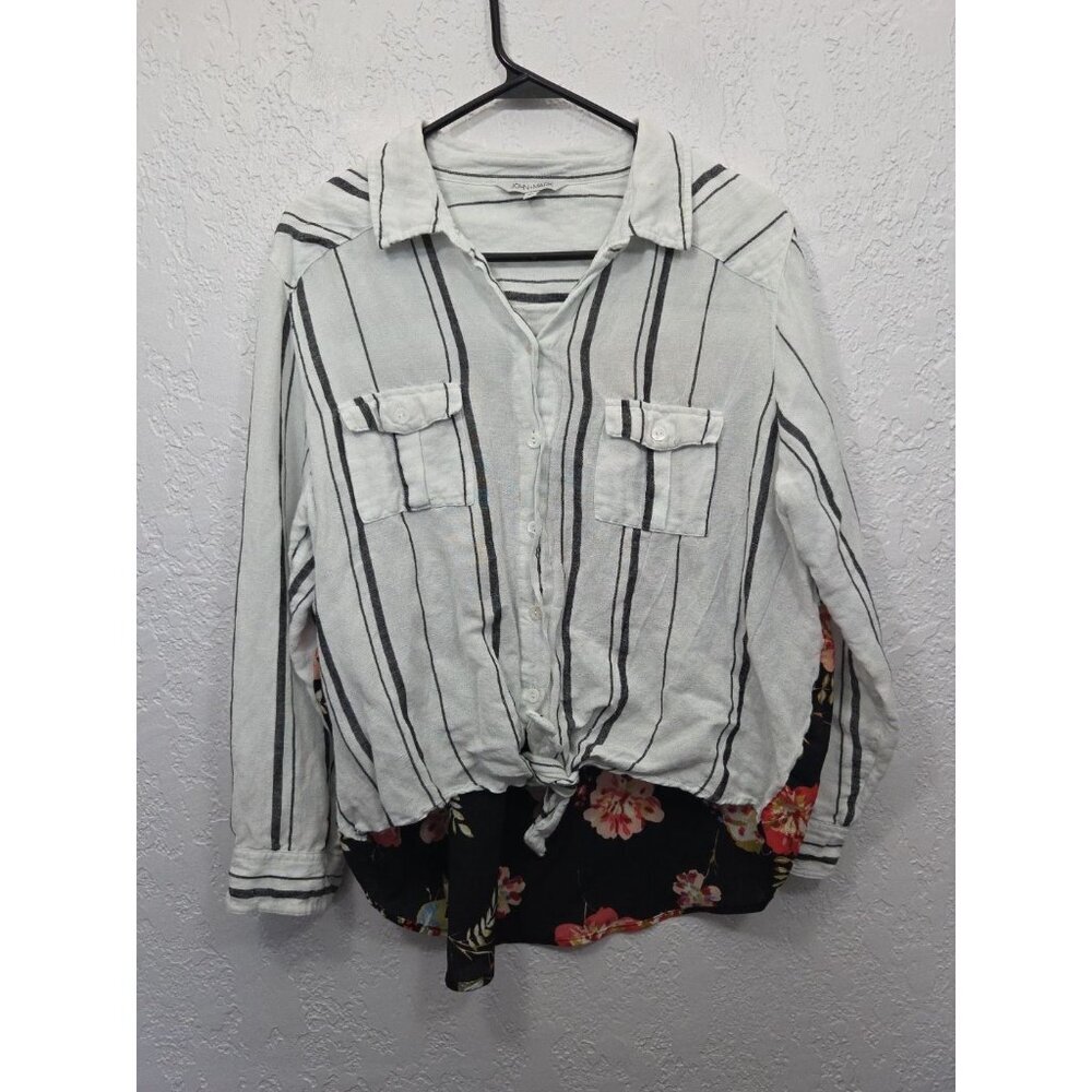 John Mark Shirt Women's XL Button Up Coastal Grandma Linen Tie Front T528